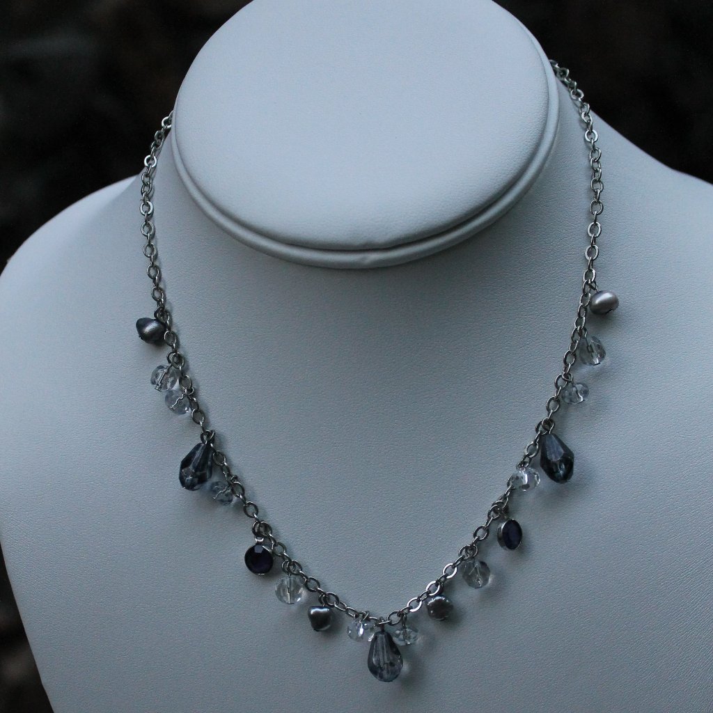 Teardrop Necklace Of Rutilated Crystal And Freshwater Pearls